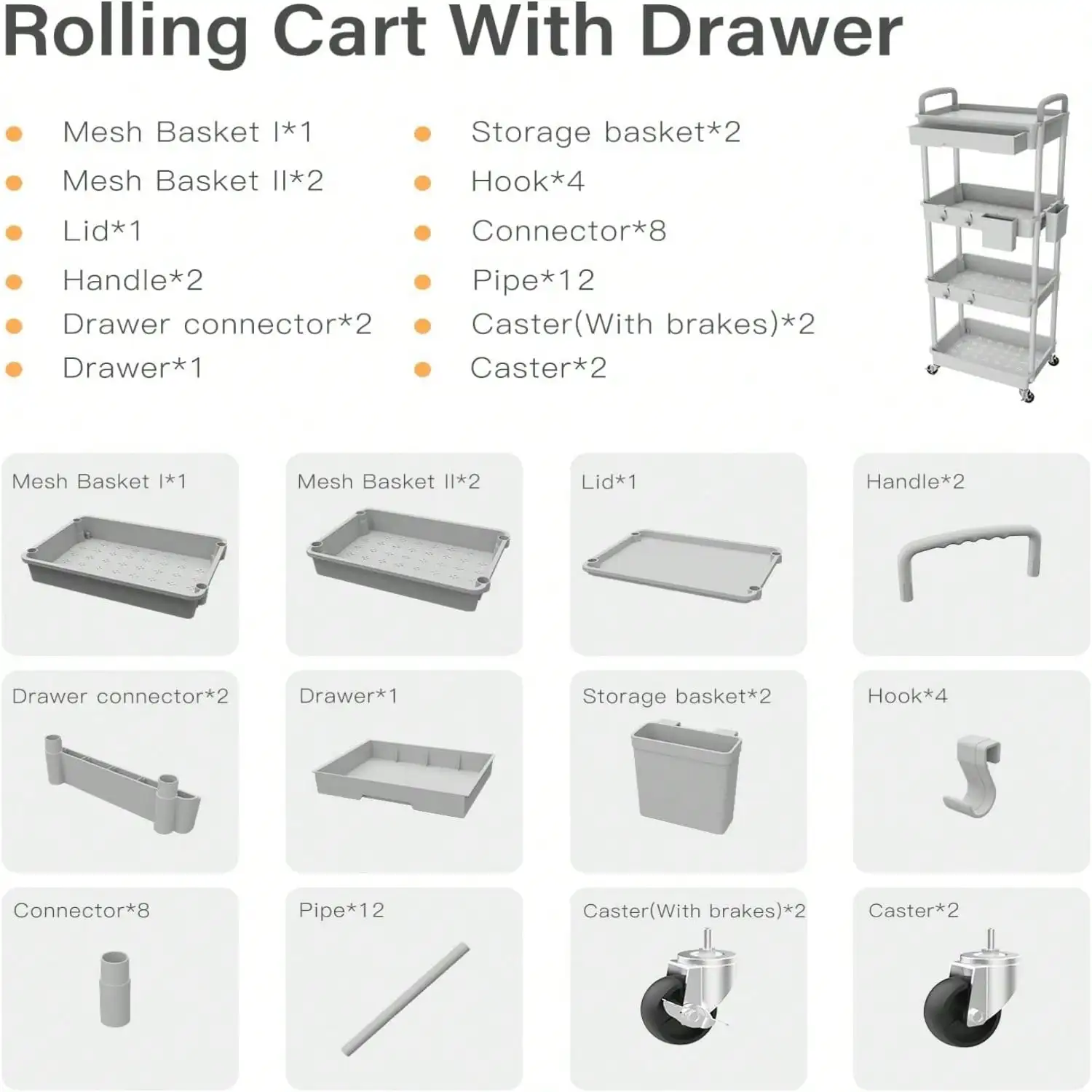 عربة أدوات دوارة بمقبض: وحدة رفوف تخزين متنقلة متعددة الوظائف للمنزل والمكتب #4