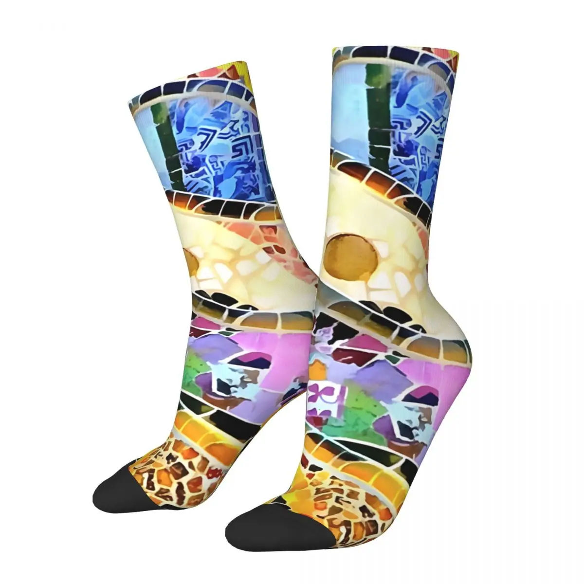 Crazy compression Gaudi Barselona Mosaic Sock for Men Vintage Seamless Pattern Crew Sock Novelty