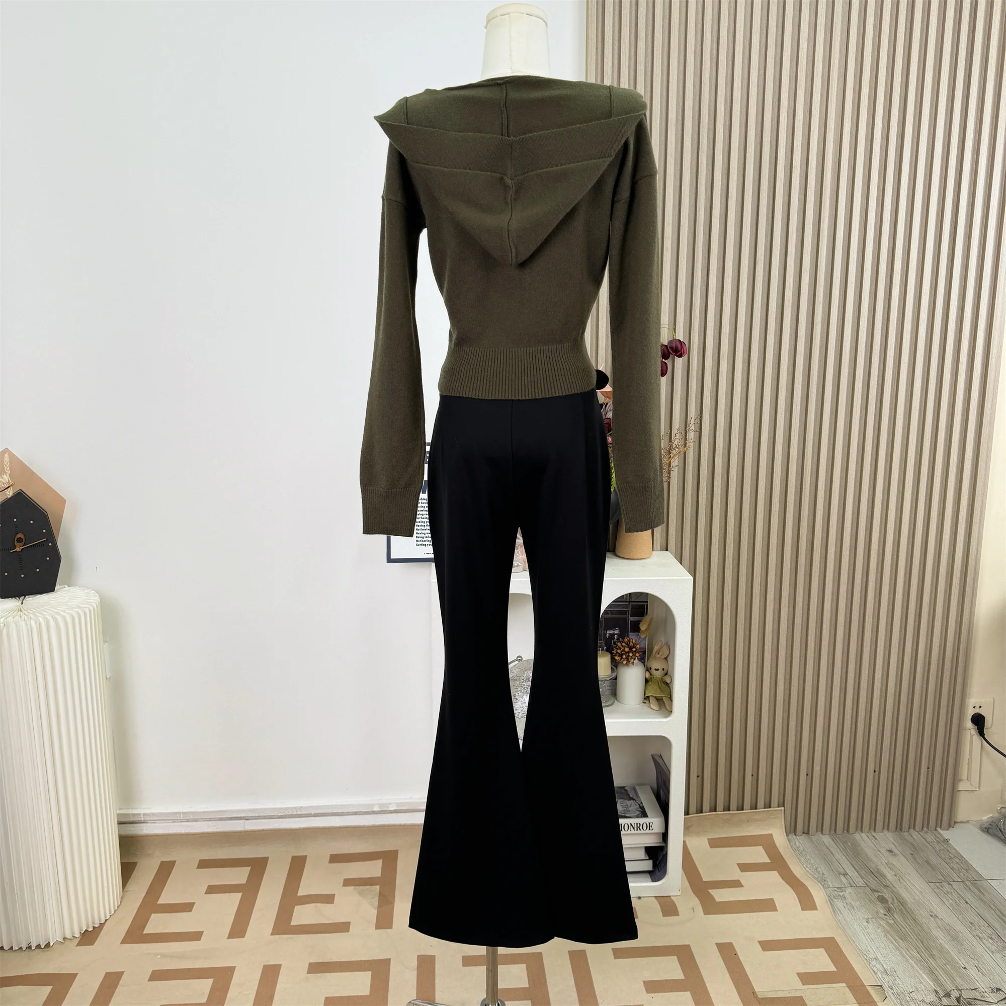 Simple Pure Color Slim Fit Hooded Knitwear Women's Casual Base Sweater Autumn Winter Commute Style Knitted Top F355