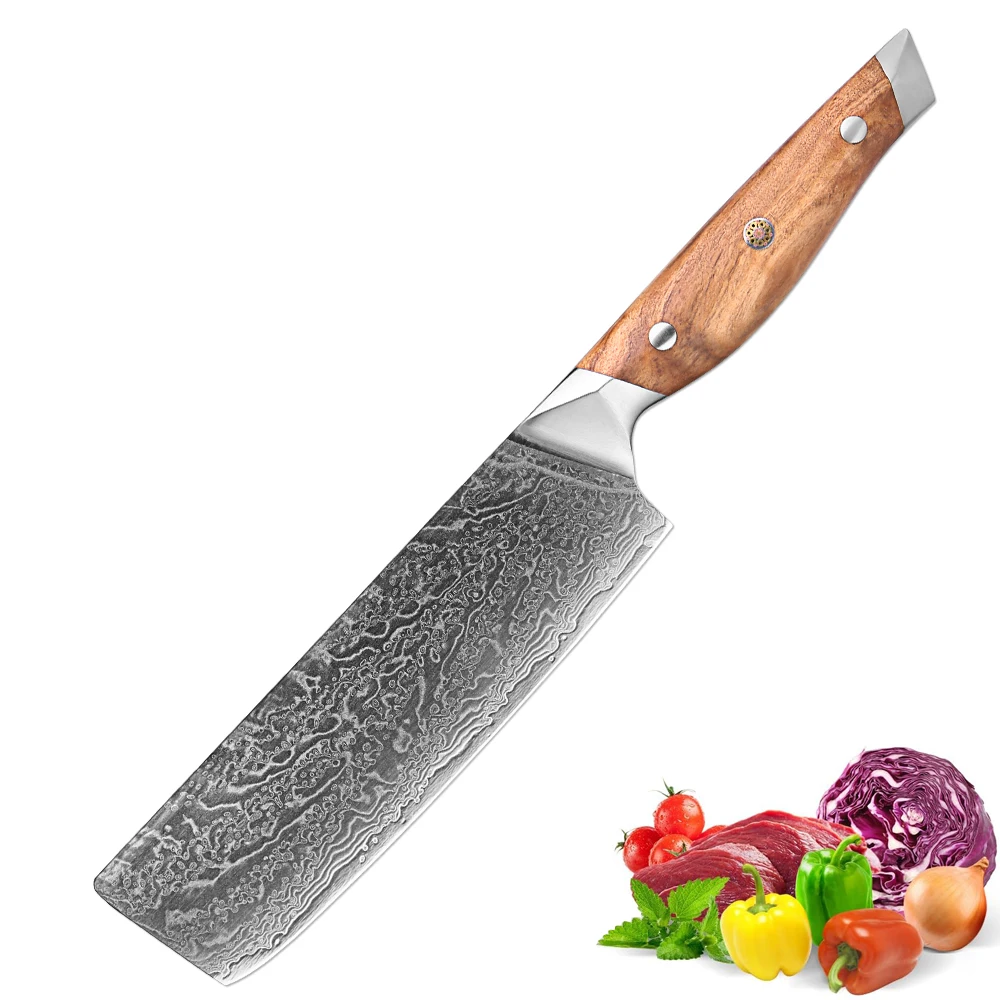 

Kitchen Knife 7 Inch Nakiri Knife Japanese Slicing Knife Forged Damascus Steel Vegetable ,Meat Cooking Knife Olive Wood Handle