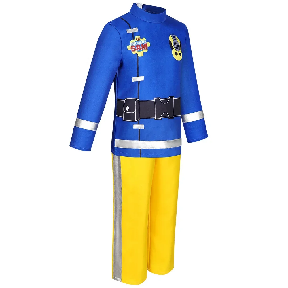 Costume Fireman Sam Performance Stage Role-playing Firefighters Cosplay Boy Girl School Holiday Clothes Game Play 3-pcs Outfit