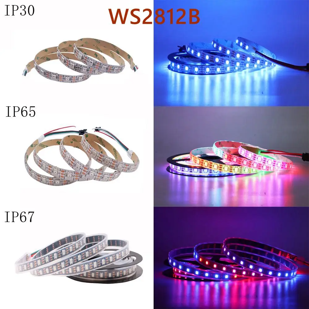 Imagem -05 - Fita Led Rgb Endereçável Individualmente Ws2811 Ws2812b Ws2813 Ws2815 30 60 144leds m dc 5v 12v 15m