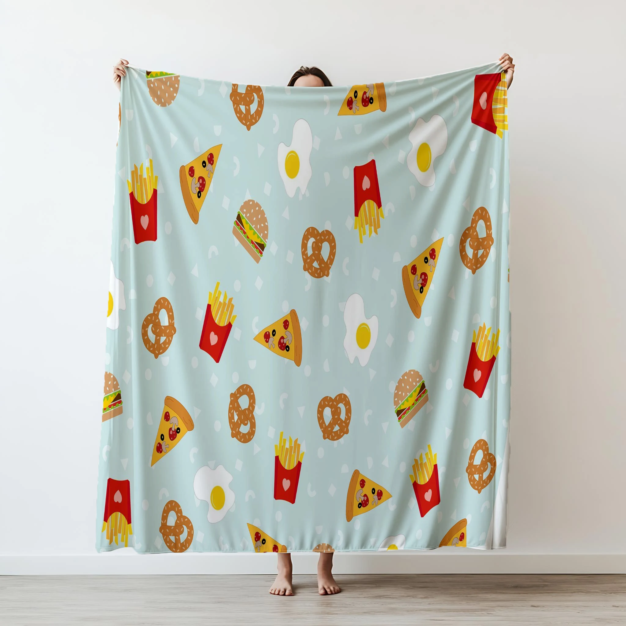 1PC Cartoon Snack Print Blanket Flannel Blanket Super Soft Comfort Gift for Home and Travel Sofa Sofa Bed bedroom Car Blanket