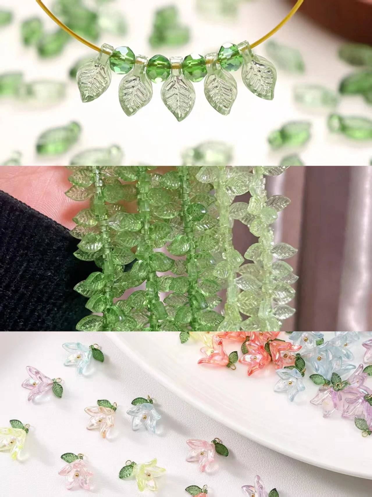 20-200Pcs Acrylic Charms Green Leaves Beads Spacer Loose Beads Hand Beaded DIY Handmade Necklace Earrings Beads Jewellery Making