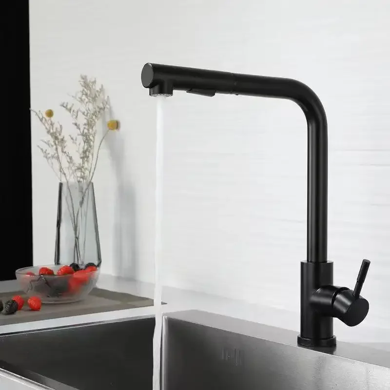 

Stainless Steel Kitchen Faucets Pull Out Type Hot and Cold Mixing Tap Sink Basin Faucet 2 Models Nozzle Faucet Deck Mounted