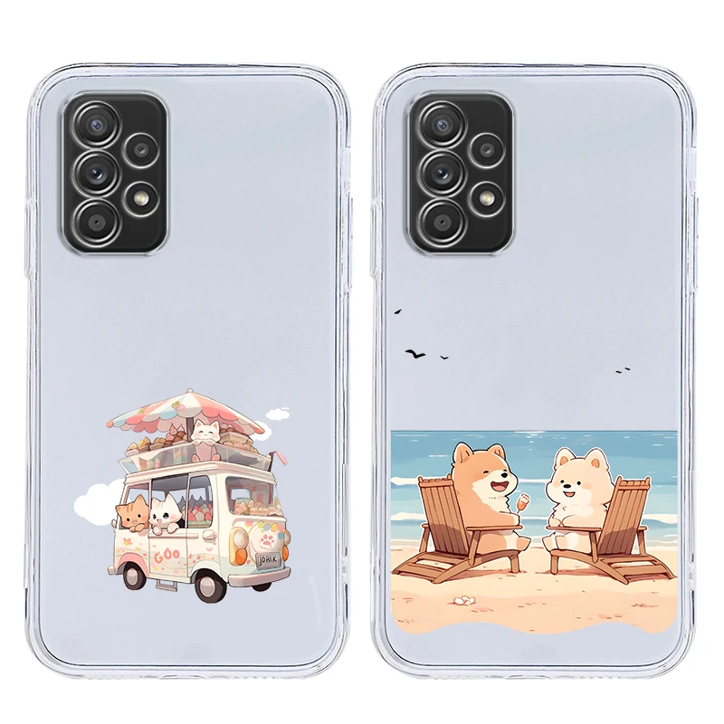 Cute Cartoon Cat Vehicle Phone Case for Samsung A17 A13 A15 A25 A35 A37 A57 A51 A55 A71 A31 A41 A23 A53 A73 5G A05s A07 4G Cover