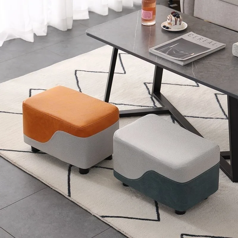 Nordic Sofa Stool Rectangular Tech Cloth Small Stool Household Coffee Table Stools Door Side Changing Shoes Stools Leather Bench