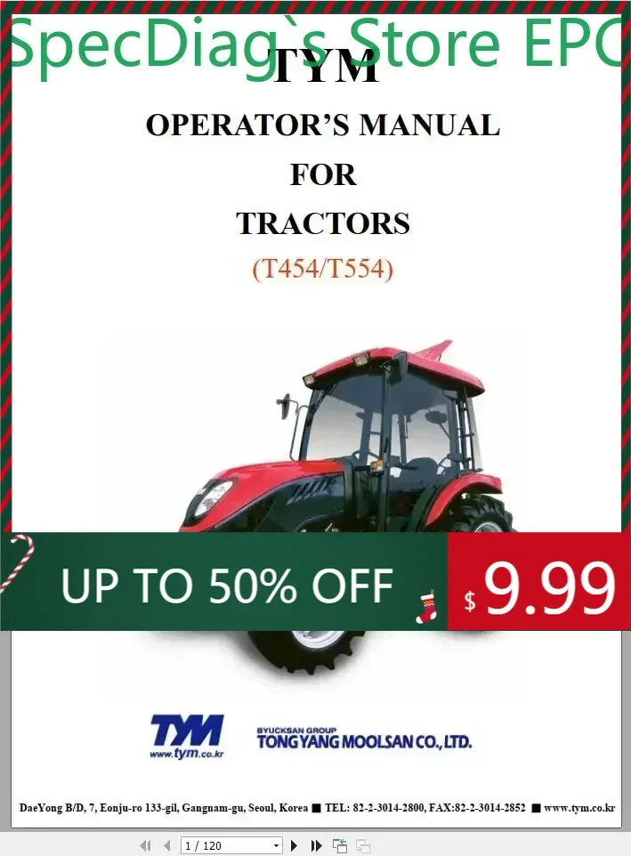 

SpecDiag TYM-трактор 5,46 ГБ PDF NA Оператор Ручные детали Обновление каталога 2024 г.