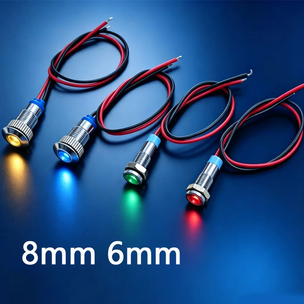 1pcs 6mm 8mm LED Waterproof Metal Indicator Light signal Lamp 12v Red Yellow Blue Green White 3v 5v 6v 24v 110v 220v