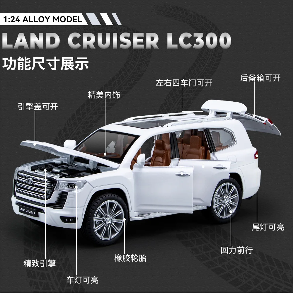 1:24 Toyota LAND CRUISER LC300 High Simulation Diecast Metal Alloy Model car Sound Light Pull Back Collection Kids Toy Gift F522