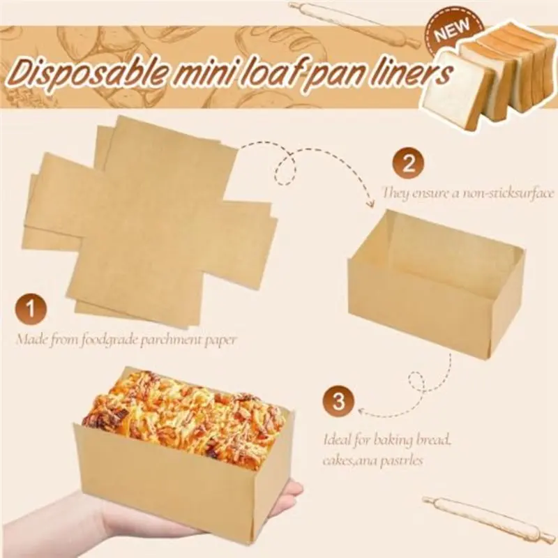 ABRU-Loaf Pan Liners(100 Pcs), 6X3 In Size, Pre-Formed, Food Grade Parchment Paper For Baking Bread, Disposable Non-Stick Sheets