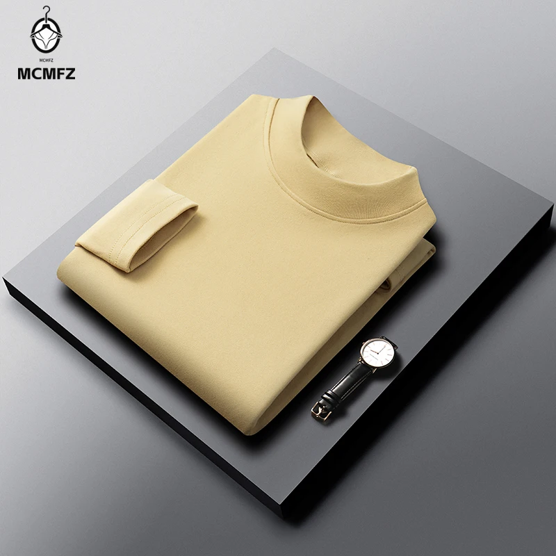 Male Warm Basic Shirts Half Turtleneck Long Sleeve Tops High Stretch Brushed Material Versatile Inner Wear For Autumn Winter