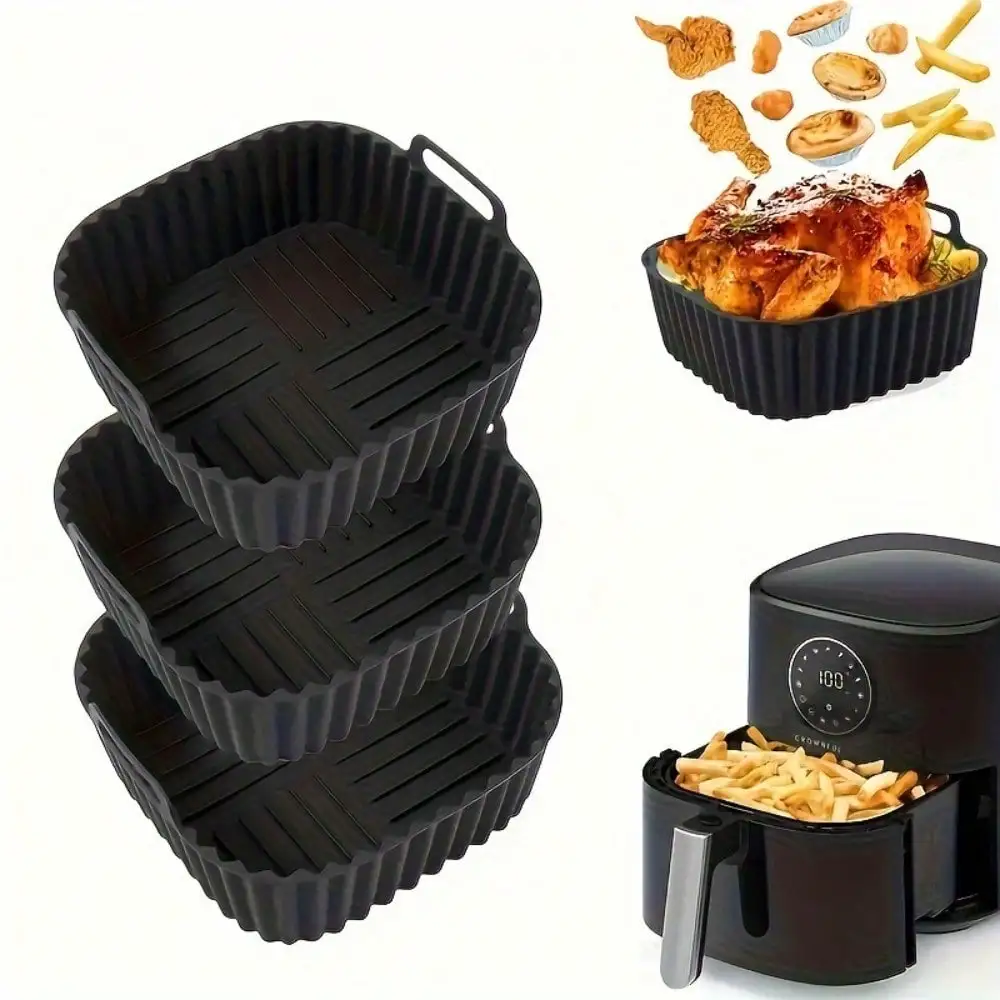 1pc Reusable Silicone Air Fryer Liner, Air Fryer Accessories, Kitchen Supplies To Replace Disposable Baking Tray Paper Liners, Black Square Back To School - view 6