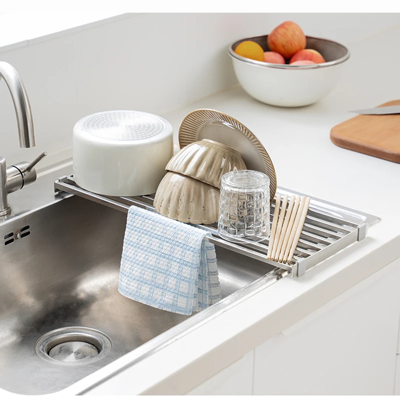 

Expandable Dish Drying Rack Over Sink Drying Cover Kitchen Sink Accessories Organizer 304 Stainless Steel Drainer storage rack