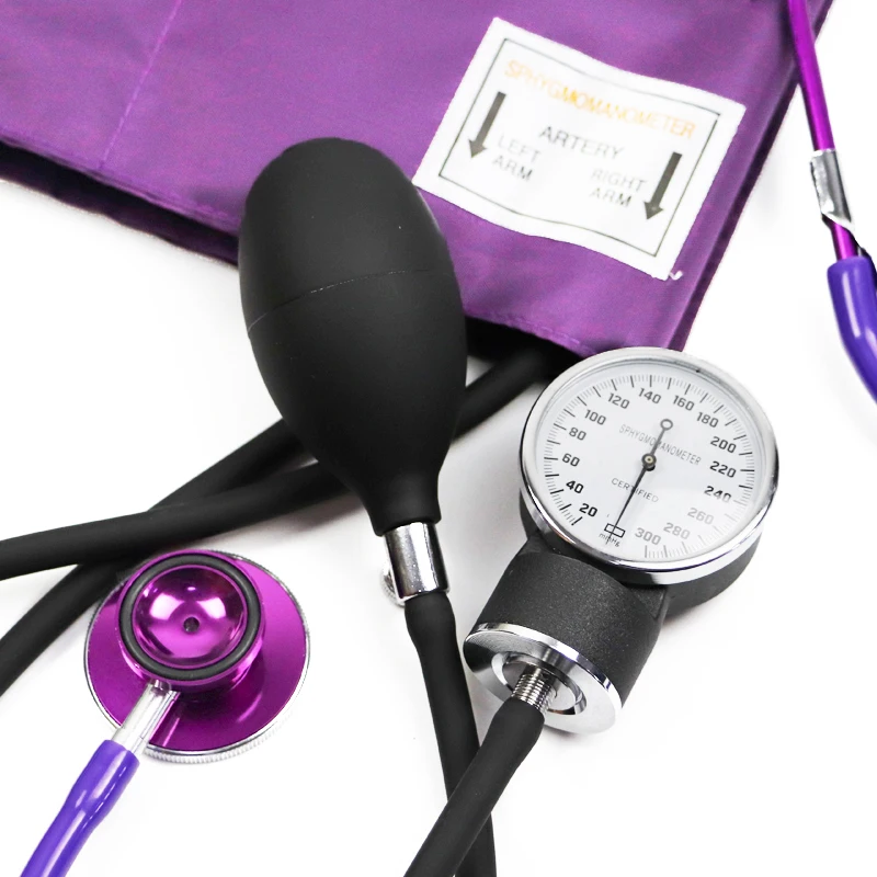 Purple Medical Blood Pressure Monitor BP Cuff Manometer Arm Aneroid Sphygmomanometer with Cute Dual Head Cardiology Stethoscope