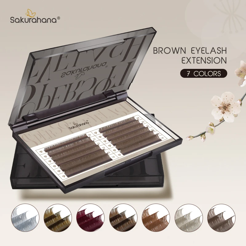 Sakurahana Individual Faux Mink Eyelash Extensions in Caramel, Brown, Teal, and Mocha Colors Professional Tools for Makeup