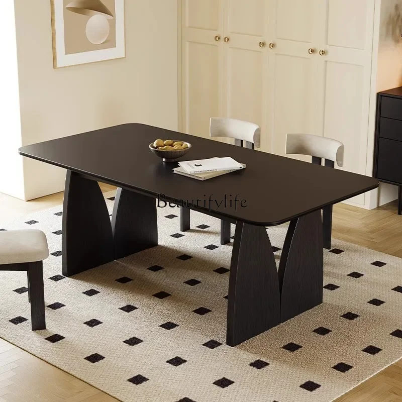 3-Medieval French retro solid wood dining table Modern Shimadai cave stone slab table