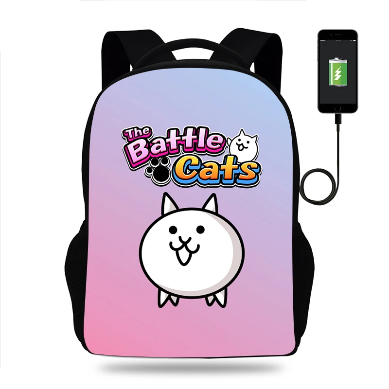 Game The Battle Cats Backpack Boys Girls School Bag Teenager Book Bags Men Women Rucksack USB Travel Knapsack Mochila