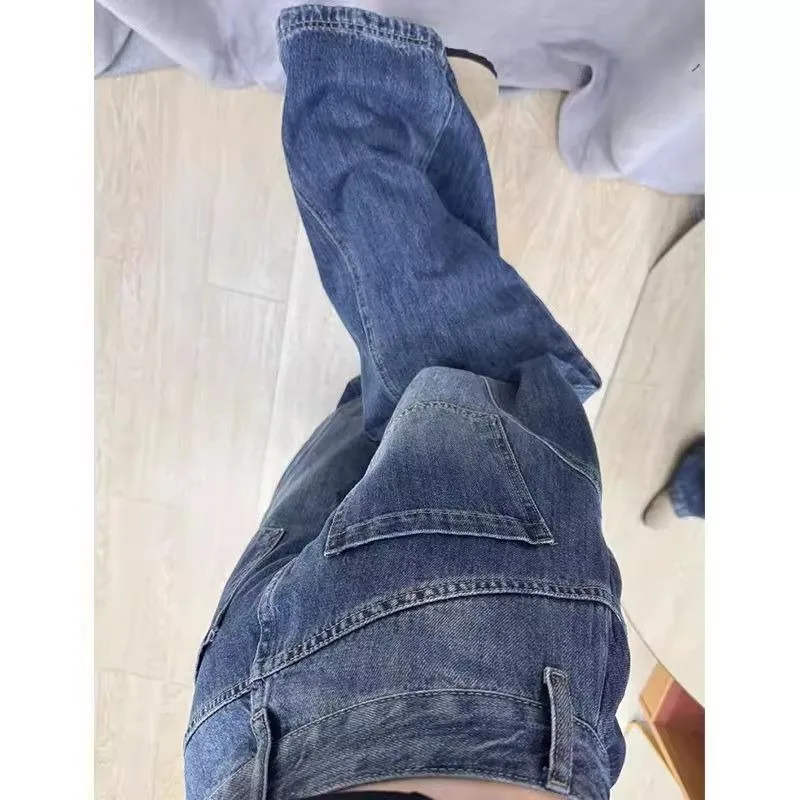 SuperAen Spring and Autumn New American Retro High Street Jeans Women High Waist Slim Straight Loose Full Length Wide-leg Pants