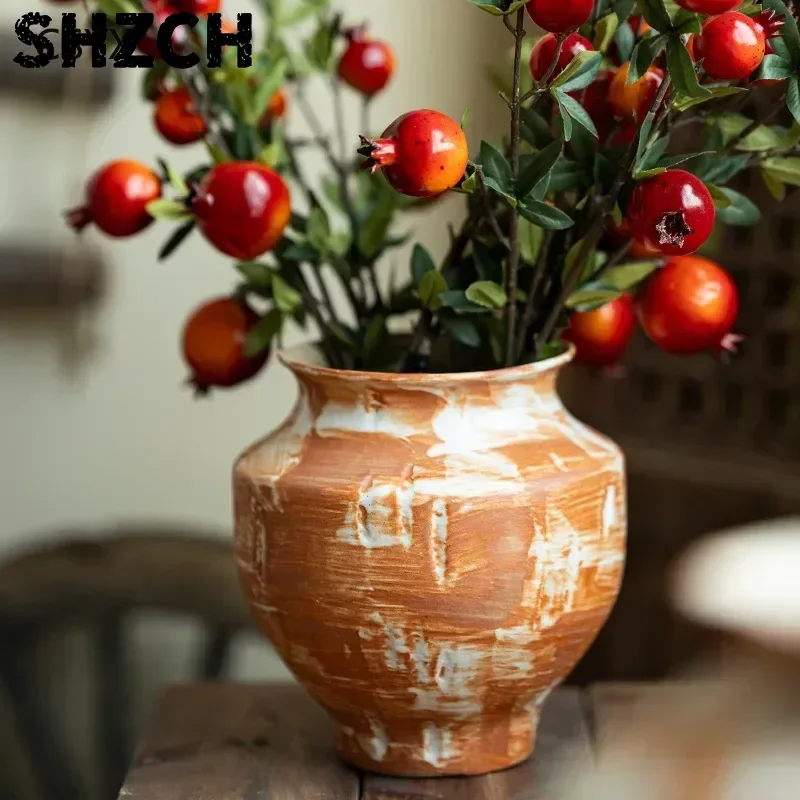 Jingdezhen Zen Ceramic Vase Coarse Pottery Vase with Flowers Retro Nostalgic Handmade B & B Hotel Wabi Sandy Wind Ornament