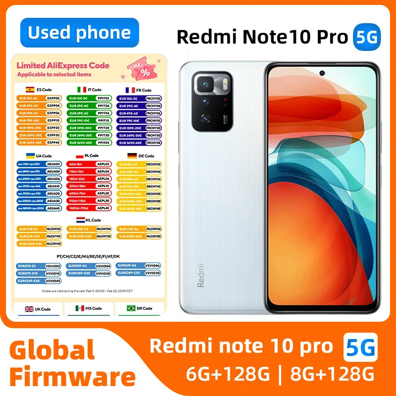 

Redmi note 10 pro Android 5G Unlocked 6.6 inch 8GB RAM 128GB ROM All Colours in Good Condition Original used phone