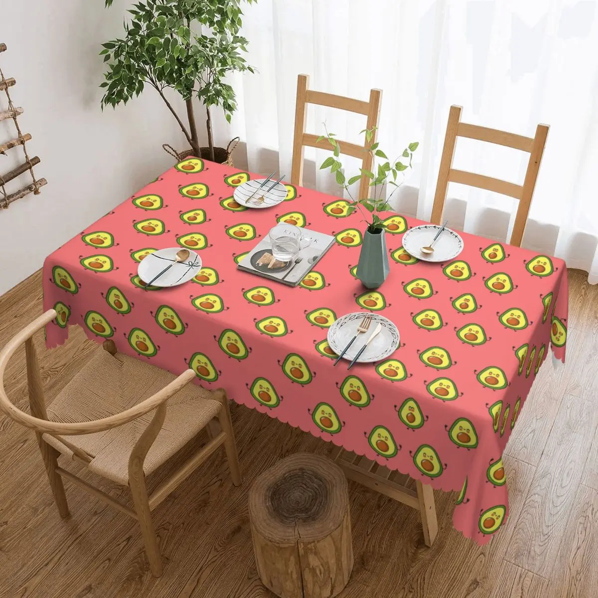 Customized Funny Avocado Fruit Cartoon Pattern Rectangular Tablecloth Oilproof Table Cloth Table Covers