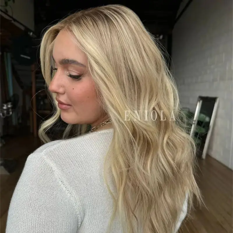 24 Inch Ombre Creamy Golden Blonde Synthetic HD Lace Front WigNatural Density Wig Heat Resistant Fiber Wigs Preplucked Hairline