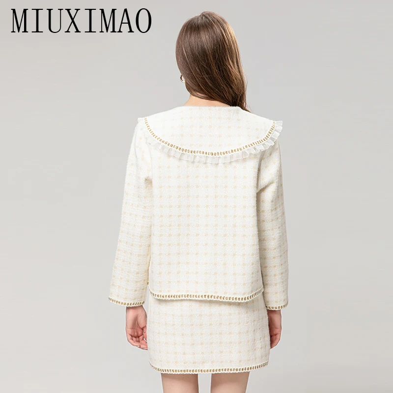 MIUXtenstein-Veste peignée à simple boutonnage pour femme, mini robe en Y, ensembles de robes à la mode, automne et hiver, O, 2023, 2 pièces