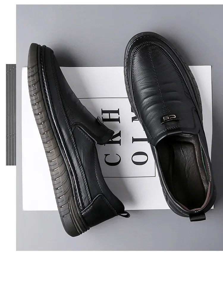Herren-Leder-Loafer, rutschfeste, flache Schuhe zum Gehen, atmungsaktive Outdoor-Slipper, Freizeitschuhe für Männer, Arbeit, Büro, Fahren, Turnschuhe, Größe 48 – Detail 17