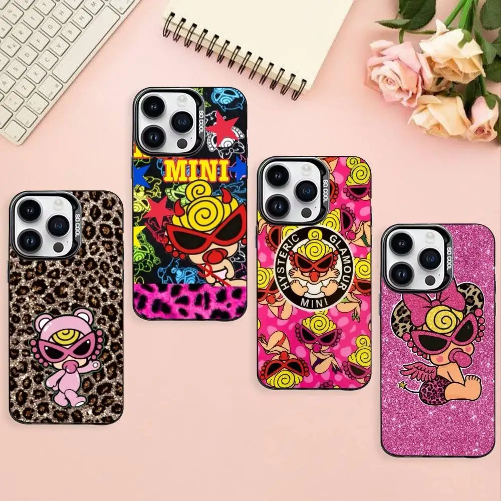 

1pc Japan Fashion Hysteric Mini Phone Case For iPhone17,16,15,14,13,12,11 Plus,Pro Max Black Border Silver Plated Cover