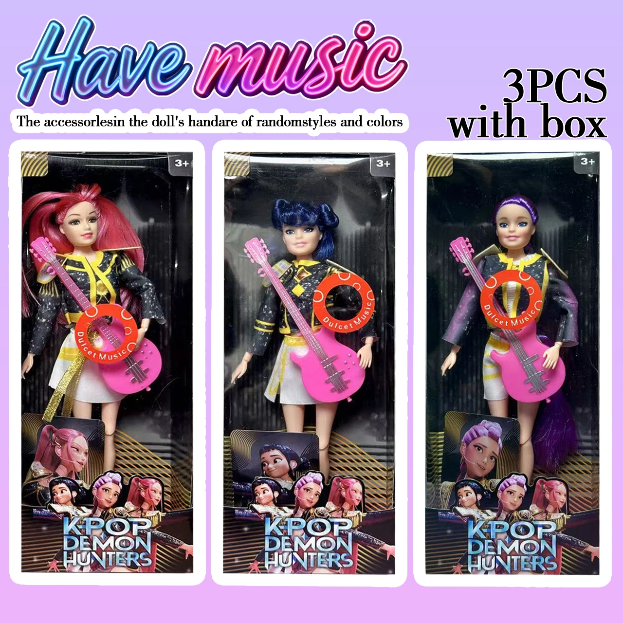 Ankunft Kpop Demon Hunter Girl Group Dolls – Mira, Rumi, Zoey mit Themenlied-Musikspielzeug, Weihnachtsgeburtstagsgeschenk für Mädchen