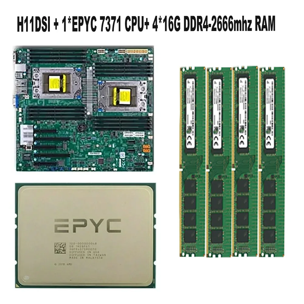 

Для материнской платы Supermicro H11DSI rev2.0 Socket SP3 + 2 * EPYC 7371 16C/32T CPU Процессор + 4*16 Гб = 64 Гб DDR4 2666 МГц RAM память