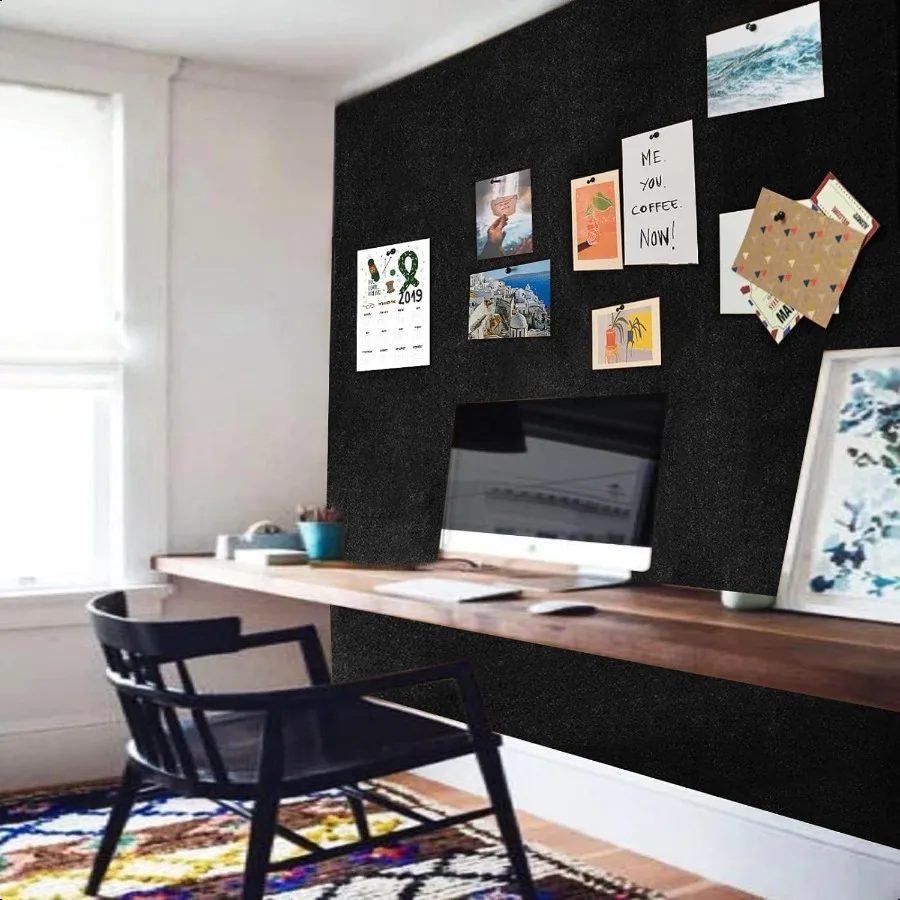 Rollo de corcho tablón de anuncios de lino negro 48 "x 12" 1 4 "de espesor cubierto de tela no adhesiva pequeña hoja de tablero de corcho Framel para pared 1' x