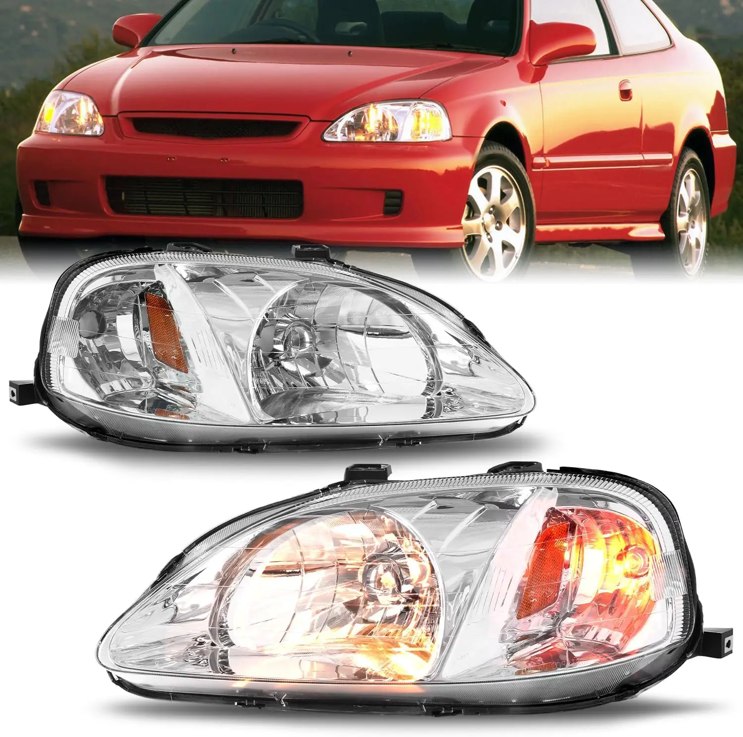 

Car headlights, Compatible For 99-00 Compatible for Honda Civic EJ/EM/EK Smoked Housing Headlight Amber Corner Signal Lamp