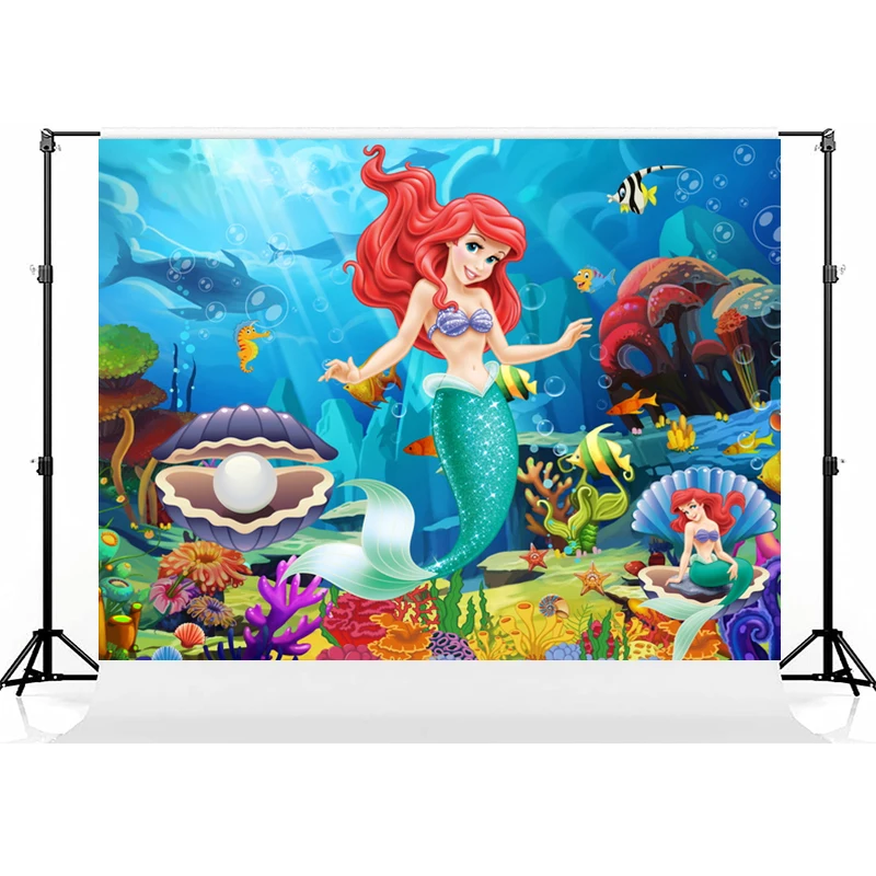 Disney Princess Mermaid Theme Photography Background Decoration Under the Sea Children Girl Birthday Party Favor Backdrop Supply