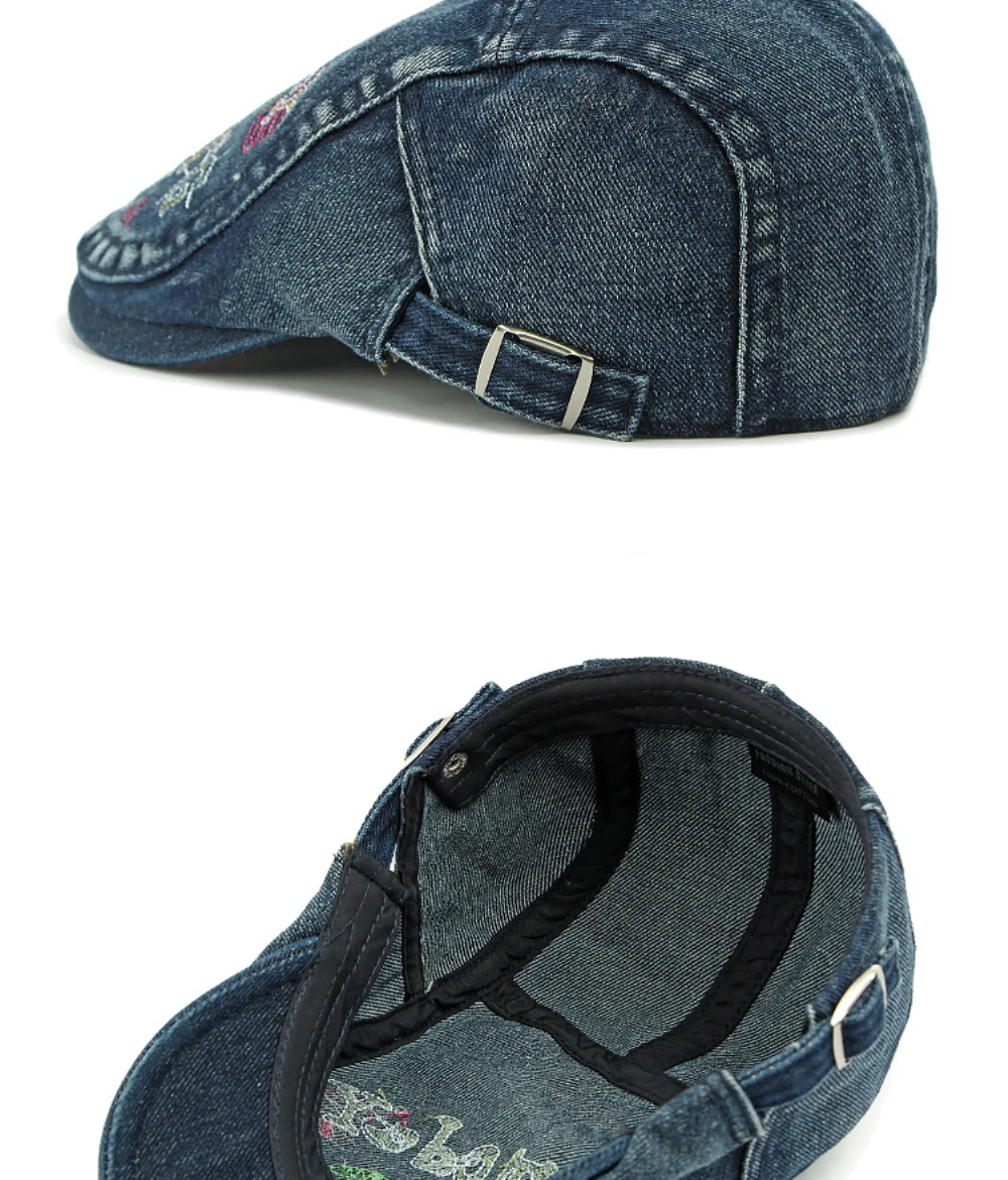 HT4739 Hochwertige Bestickte Buchstaben-Denim-Baskenmütze für Herren und Damen, Retro Künstler-Malermütze, Herren- und Damen-Ivy-Flatcap, Baskenmützen – Detail 13
