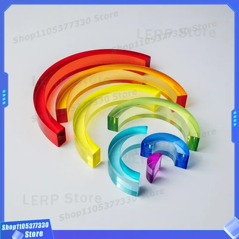 Rainbow Acrylic Building Blocks Educational Toy for Kids Creative Construction Set Colorful Transparent Bricks DIY Assembly