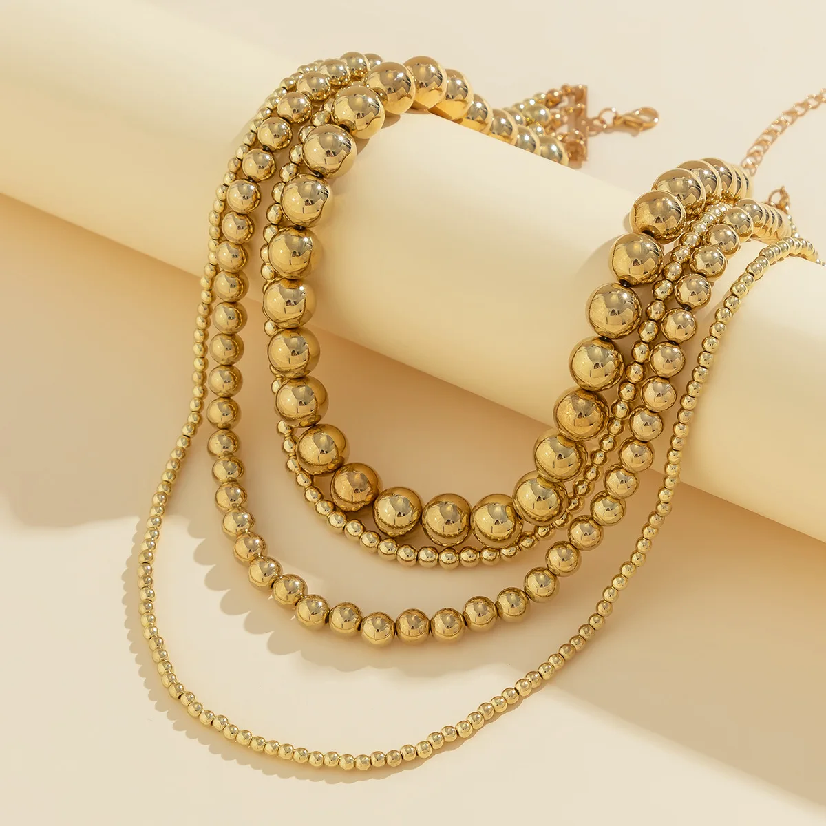 Vintage Gold Color Round Bead Size Beaded Collar Necklace Women 2023 Exaggerated Cyber Style Multi layered Men\'s Fashion Jewelry