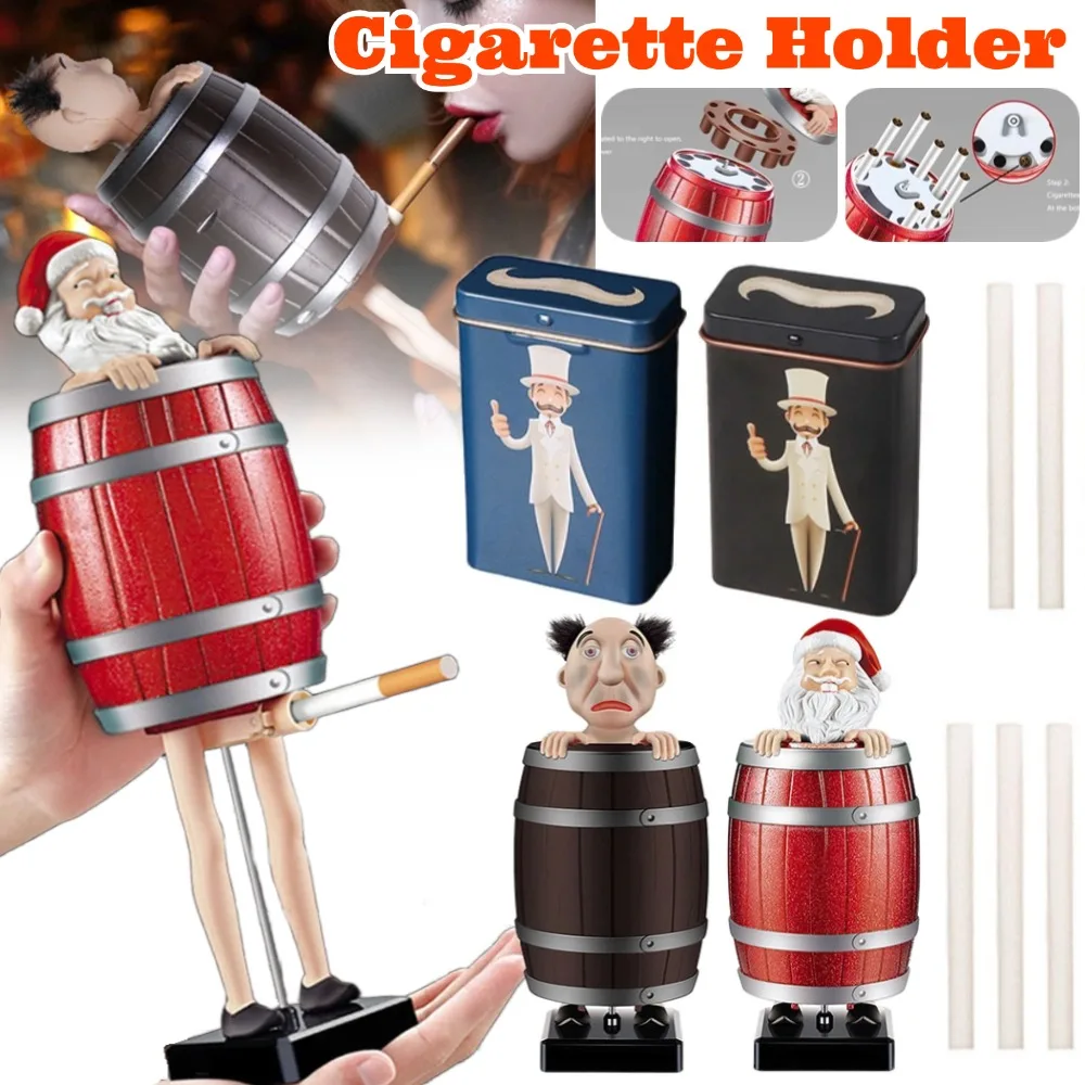 Uncle Santa Automatic Cigarette Box Strange Uncle Santa Claus Wooden Barrel Cigarette Storage Case Xmas Christmas Decoration