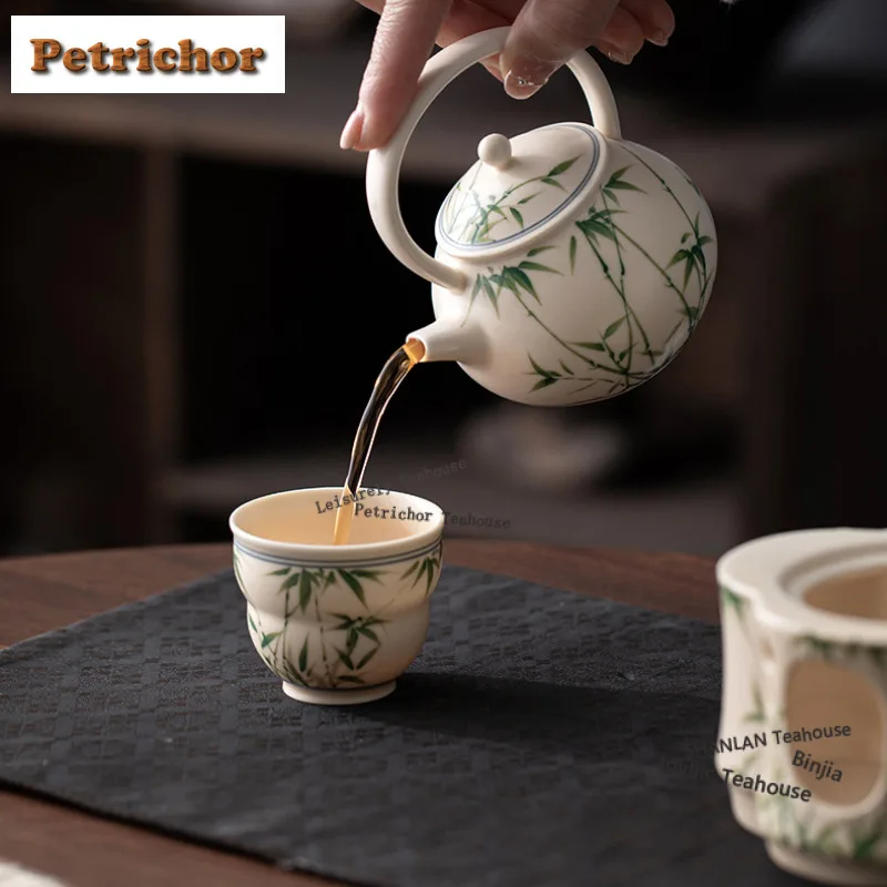 160ml Hand-painted Bamboo Shadow Lifting Handle Teapot Zen Tea Infuser Pot Tea Brewing Kettle With Strainer Pot Tea Stove Set