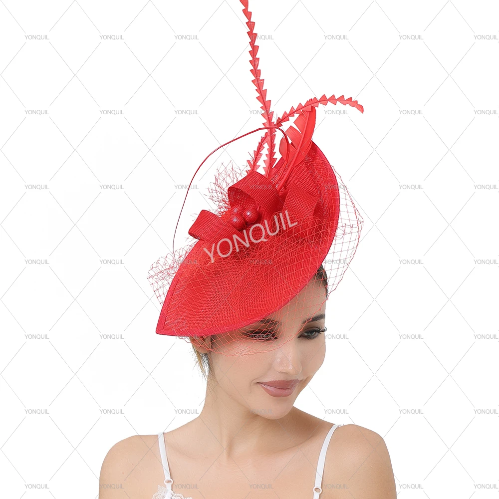 

Fashion Ladies Wedding Fascinator Bases 32*21cm Bride Headdress Headwear with Feather Millinery Hat Hair Accessories