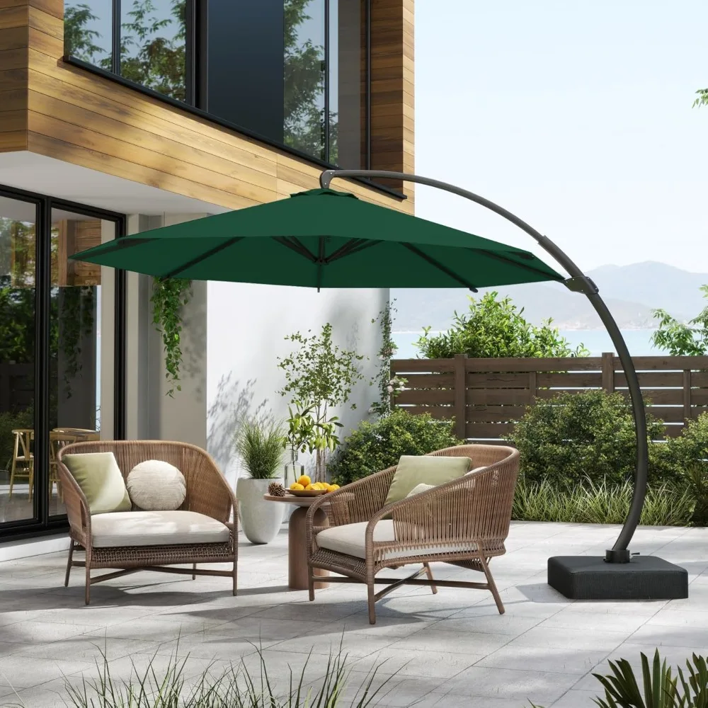 

11FT Cantilever Umbrella with Base Large Curvy Outdoor Aluminum Offset Umbrella w/ 360° Rotation, UV Resistant, Customized