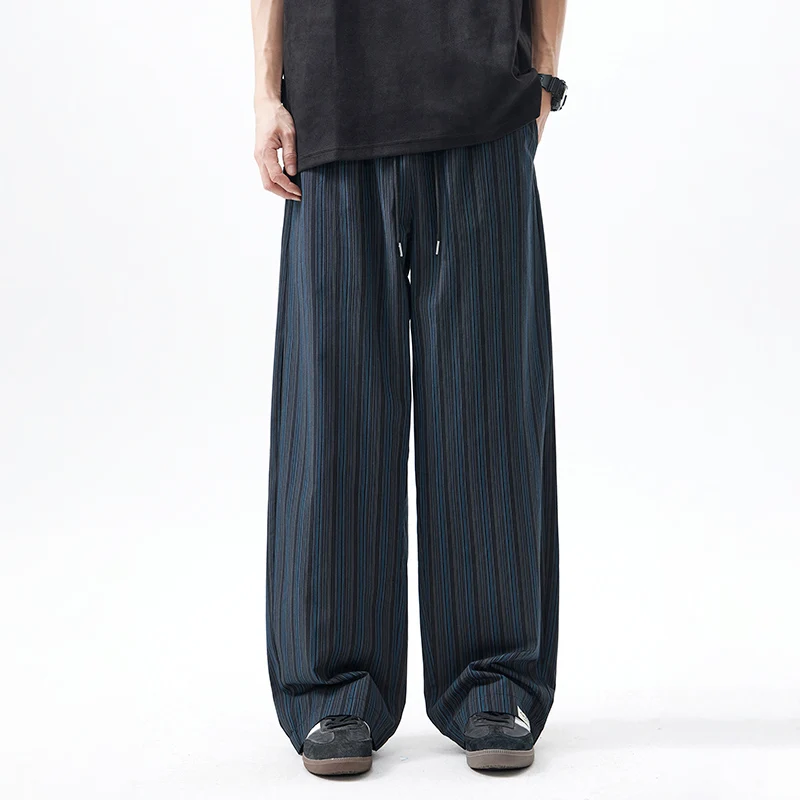 

Модные мужские повседневные брюки из чистого хлопка в полоску, весна 2025, новые американские широкие спортивные брюки в пол