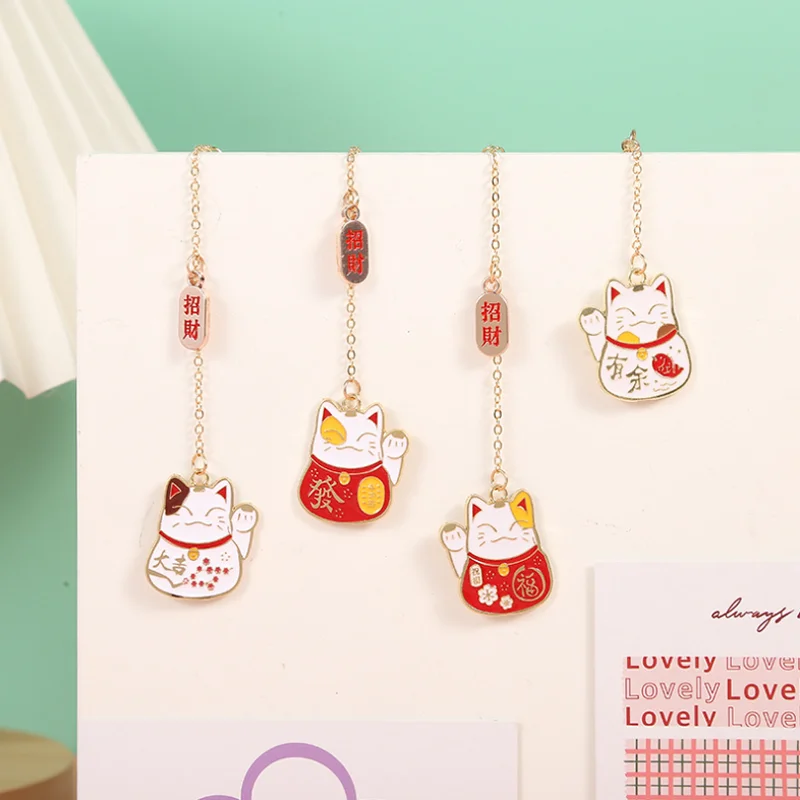 Kawaii New Year's Lucky Cat Bookmark Student Exquisite Study Office Portable Reading Pendant Stationery DIY Decoration Supplies