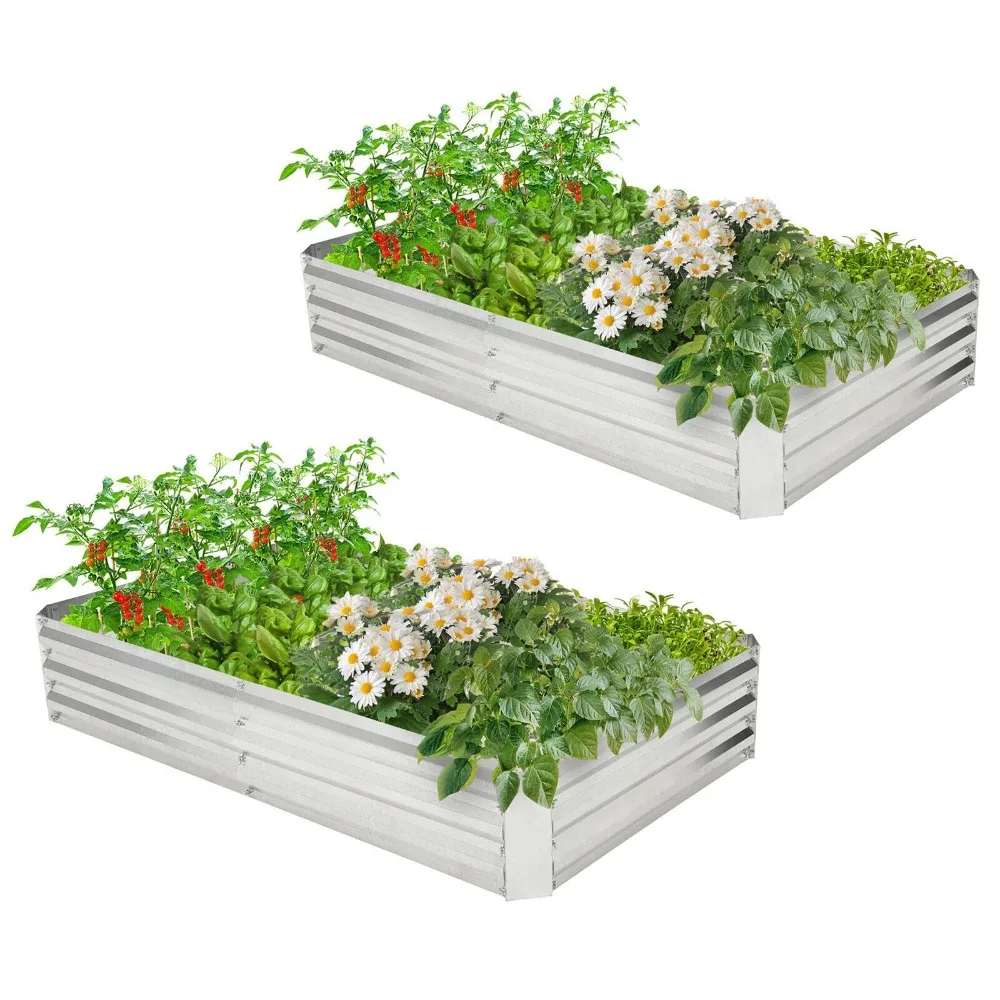 

2PCS Galvanized Raised Garden Bed Elevated Rectangle Plant Box 6 x 3 x 1FT