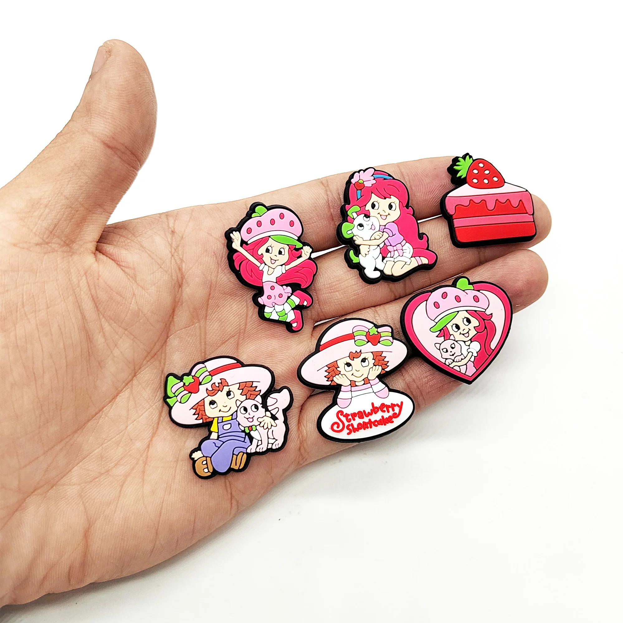 1-9pcs Kawaii Strawberry Cake Cat Dog Girl PVC Shoe Charms Buckle Clog Hole Slipper Decoration Garden Shoes Accessories Kid Gift