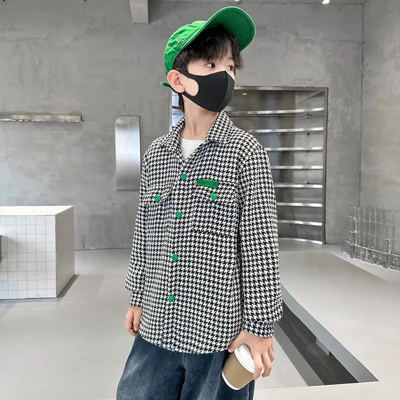 

Boys Baby's Kids Blouse Coat Jacket Outwear Cotton 2024 Houndstooth Spring Autumn Shirts Outwear Sunscreen Beach Children's Clot