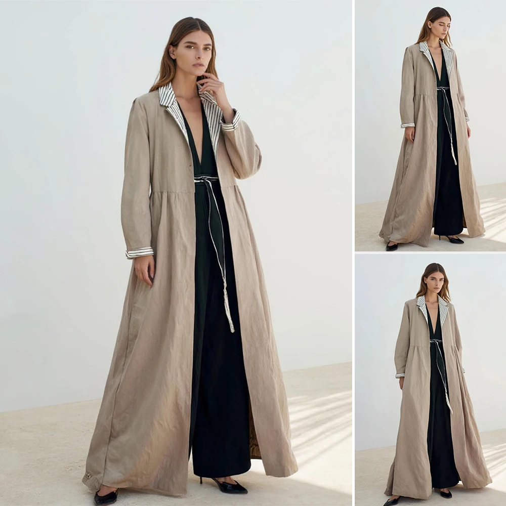 

Mia Muse Boutique Тренч Осенний Елегантный Тренч контрастного цвета с длинными рукавами и лацканами макси Длинный офисный женский Тренч для женщин