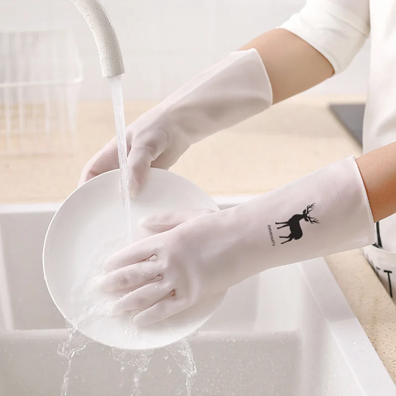 Kitchen Cleaning Clear Printed Latex Gloves Laundry Dishwashing Gloves Rubber Gloves Deer style