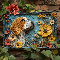 Beagle Dog Embossed Metal Sign Wall Art - Decor for Bedroom, Living Room, Bathroom-Vintage Floral & Pet Design, Unique Gift Idea